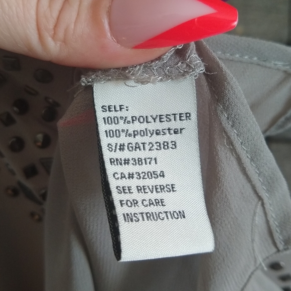 Lucca Couture gray studded collar sheer chiffon short sleeve top - Picture 12 of 12